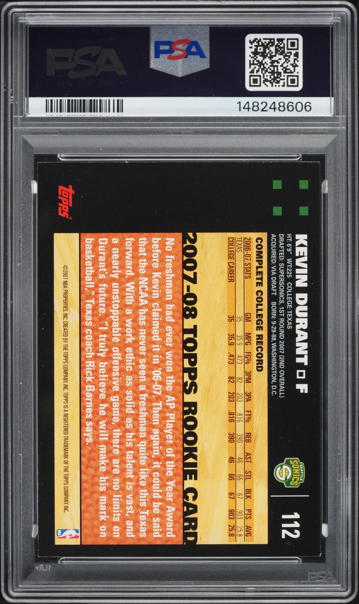 2007 Topps Basketball Kevin Durant ROOKIE #112 PSA 7 NRMT