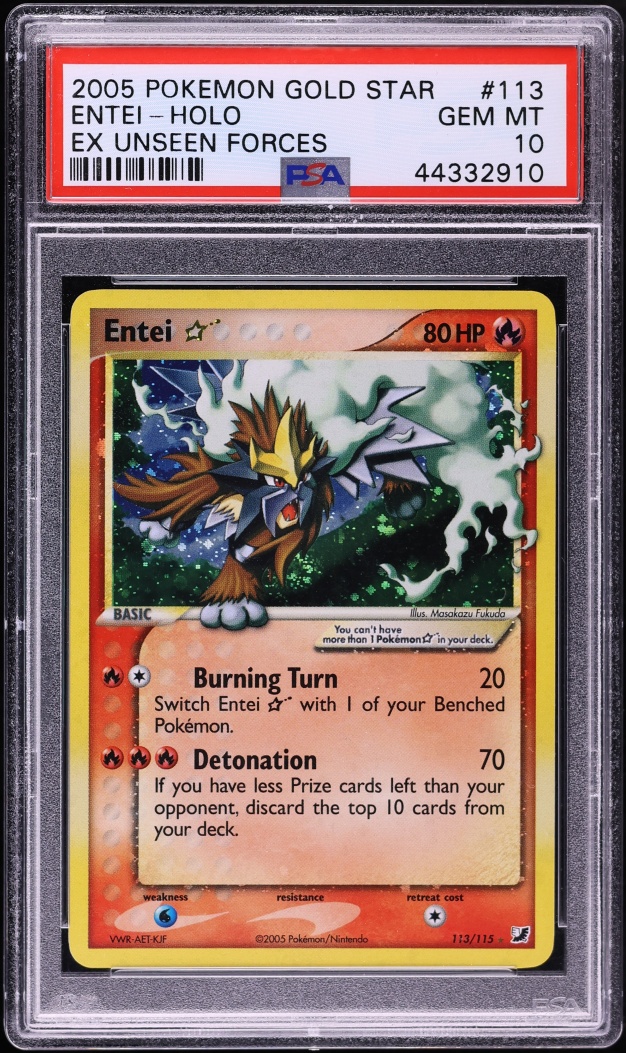 2005 Pokemon EX Unseen Forces Holo Entei Gold Star #113 PSA 10 GEM MINT