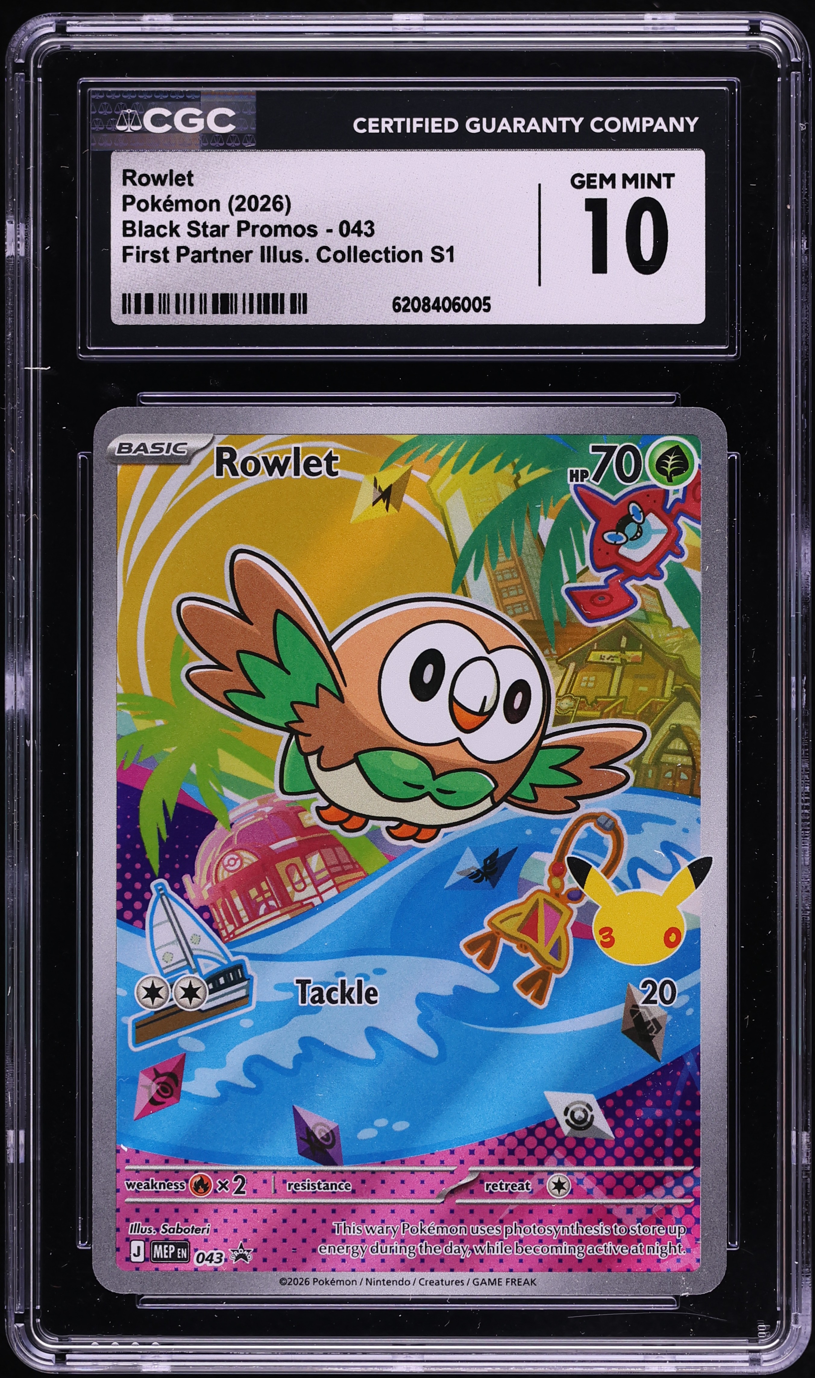 2026 Pokemon Mega Promo First Partner Illustration S1 Full Art Rowlet #43 CGC 10 GEM MINT