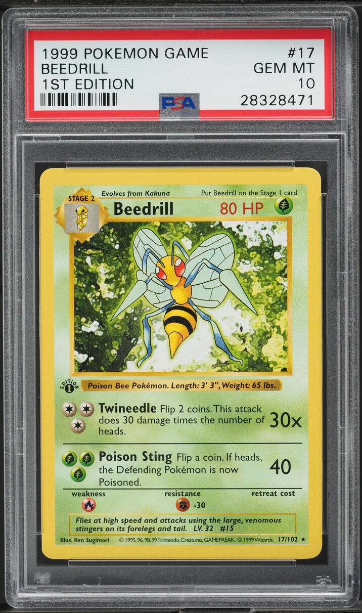 1999 Pokemon Base Set Shadowless 1st Edition Beedrill #17 PSA 10 GEM MINT