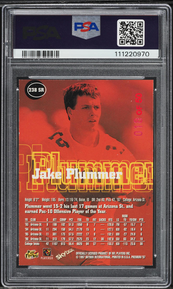 1997 Skybox Premium Rubies Jake Plummer /50 #238SR PSA 7 NRMT