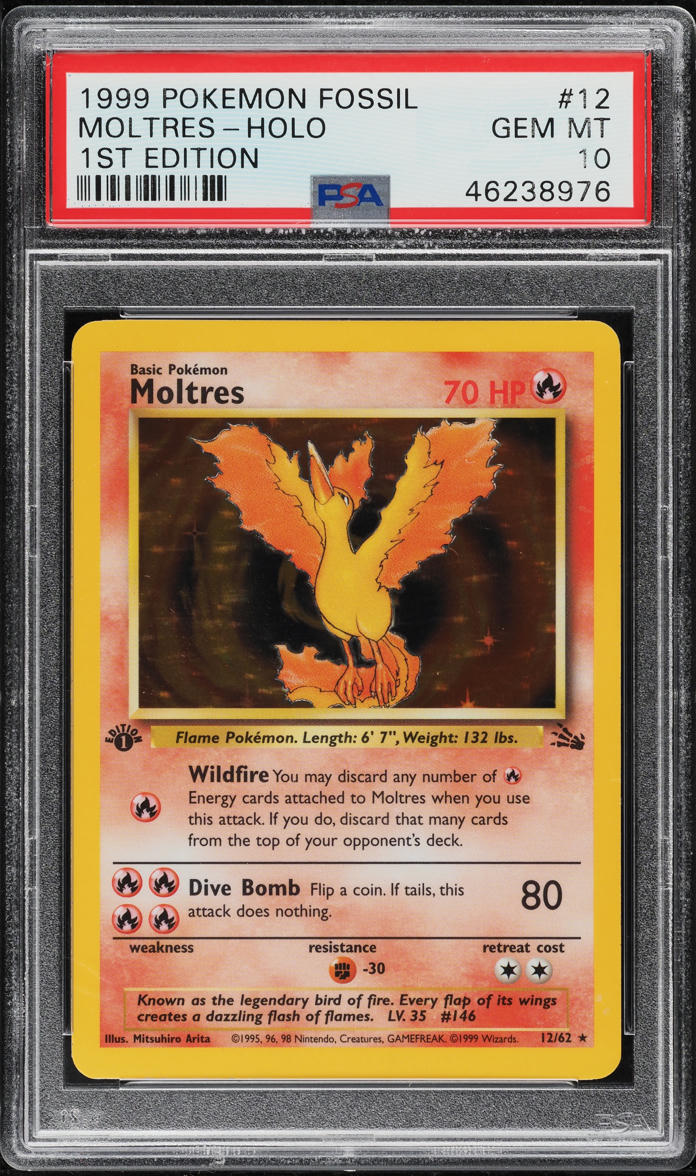 1999 Pokemon Fossil 1st Edition Holo Moltres #12 PSA 10 GEM MINT