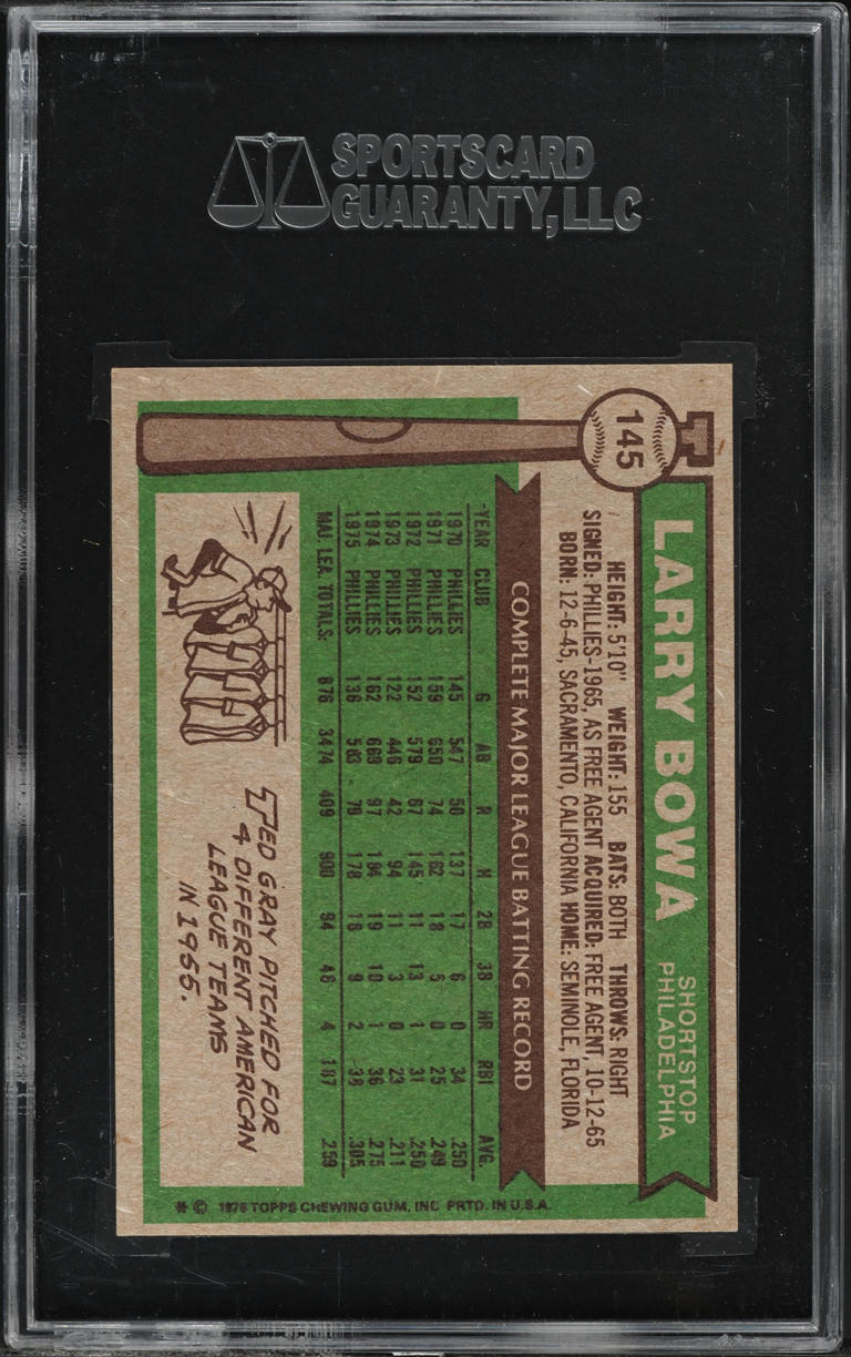1976 Topps Larry Bowa #145 SGC 9 MINT