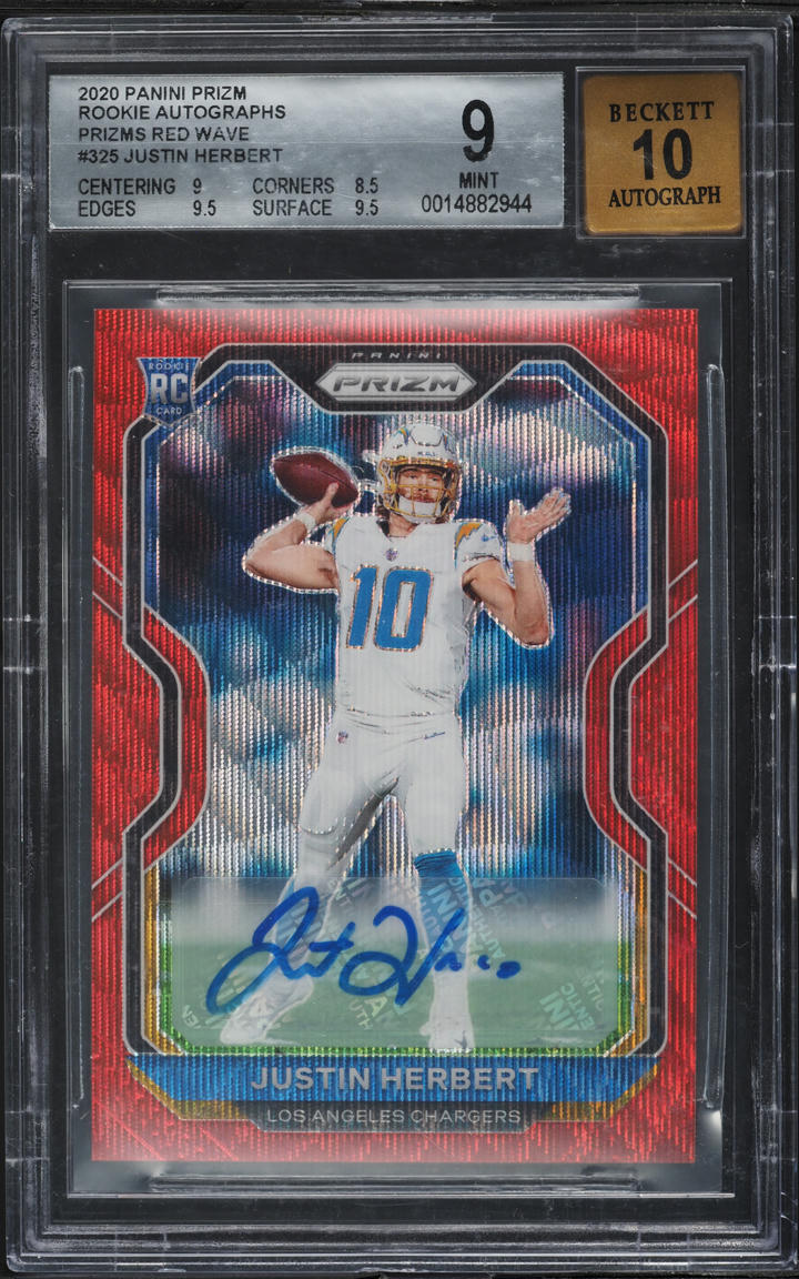 2020 Panini Prizm Red Wave Justin Herbert ROOKIE AUTO /149 #325 BGS 9 MINT