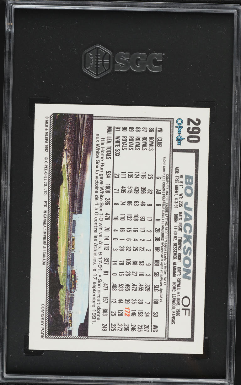 1992 O-Pee-Chee Bo Jackson #290 SGC 9.5 MINT+