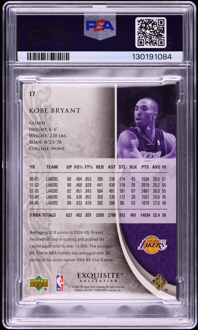2005 Exquisite Collection Rainbow Kobe Bryant 1/1 #17 PSA 6 EXMT