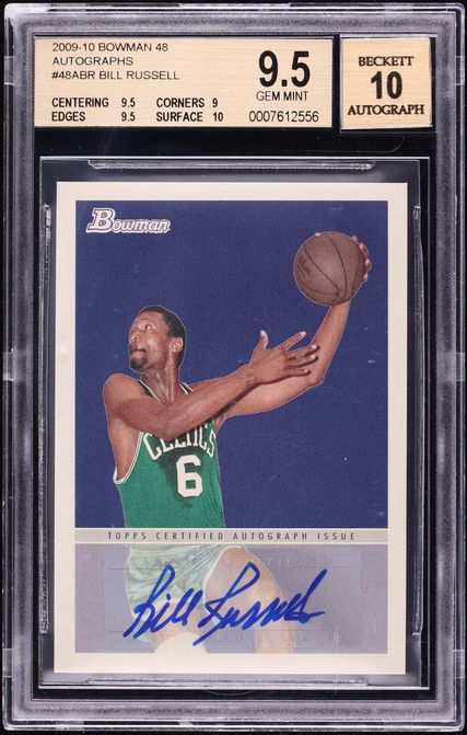 2009 Bowman Basketball '48 Bill Russell AUTO DNA 10 #48A-BR PSA 9