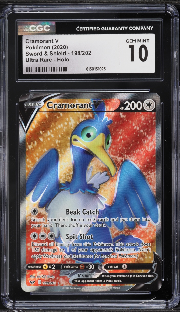 2020 Pokemon Sword & Shield Full Art Cramorant V #198 CGC 10 GEM MINT