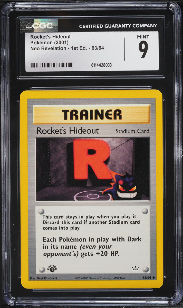 2001 Pokemon Neo Revelation 1st Edition Rocket's Hideout #63 CGC 9 MINT