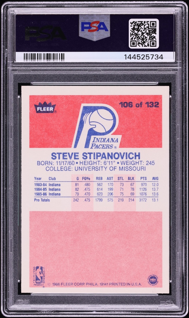 1986 Fleer Basketball Steve Stipanovich #106 PSA 8 NM-MT