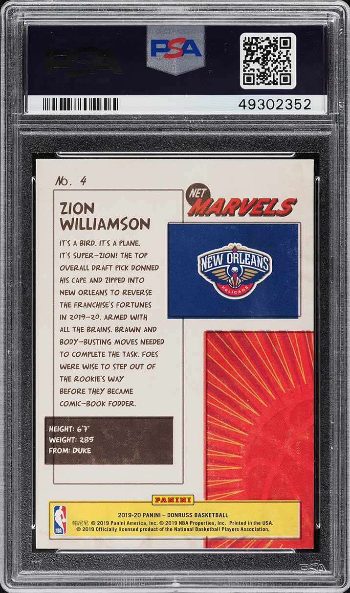 2019 Donruss Net Marvels Zion Williamson ROOKIE #4 PSA 10 GEM MINT