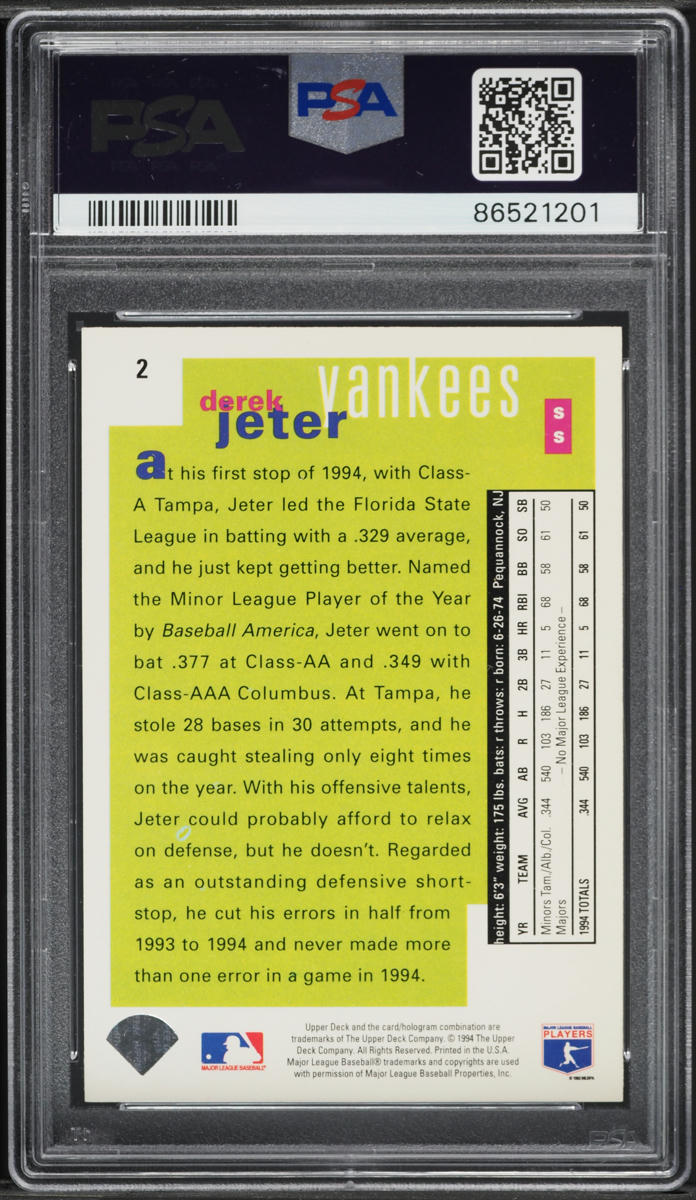 1995 Collector's Choice SE Silver Signature Derek Jeter ROOKIE #2 PSA 8 NM-MT
