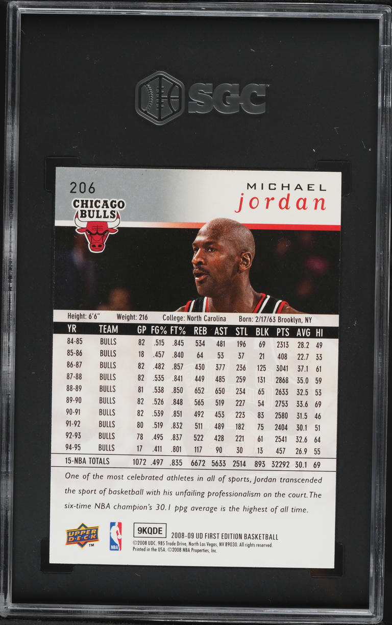 2008 Upper Deck First Edition Michael Jordan #206 SGC 10 GEM MINT