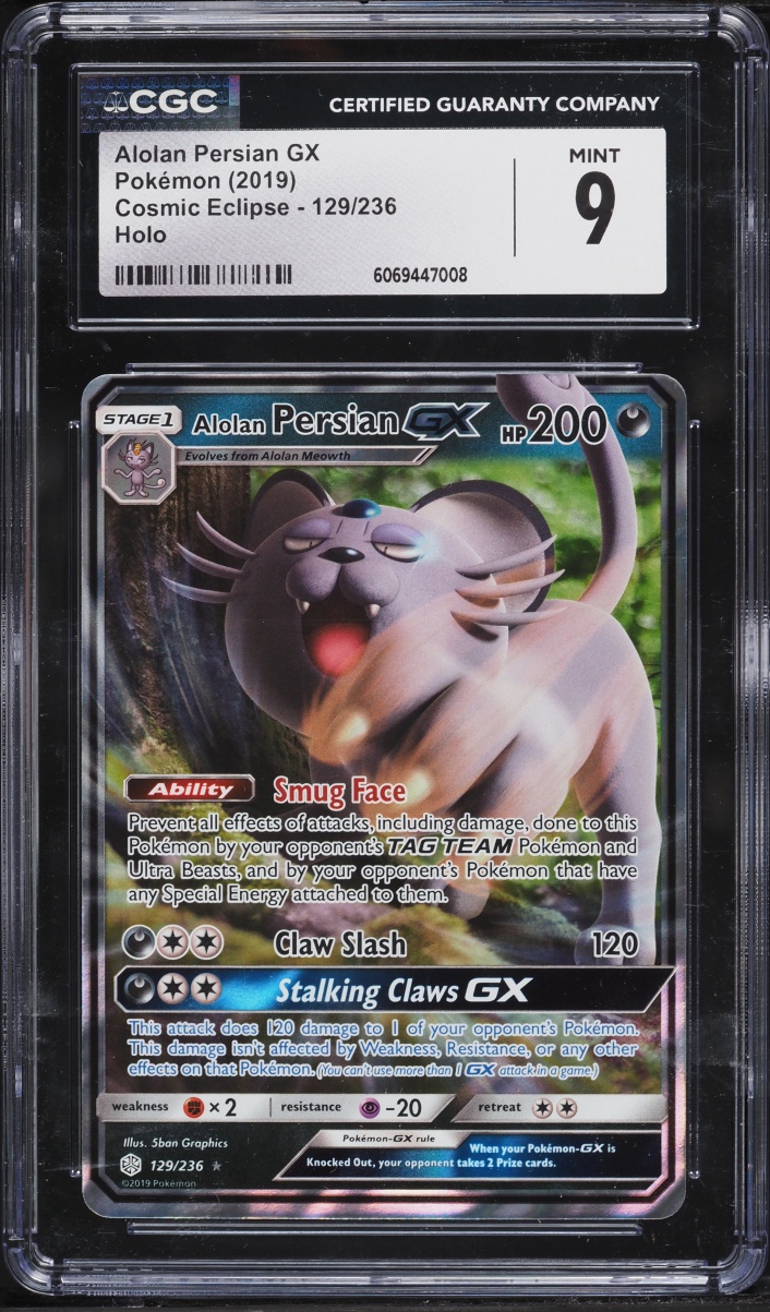 2019 Pokemon Sun & Moon Cosmic Eclipse Alolan Persian GX #129 CGC 9 MINT