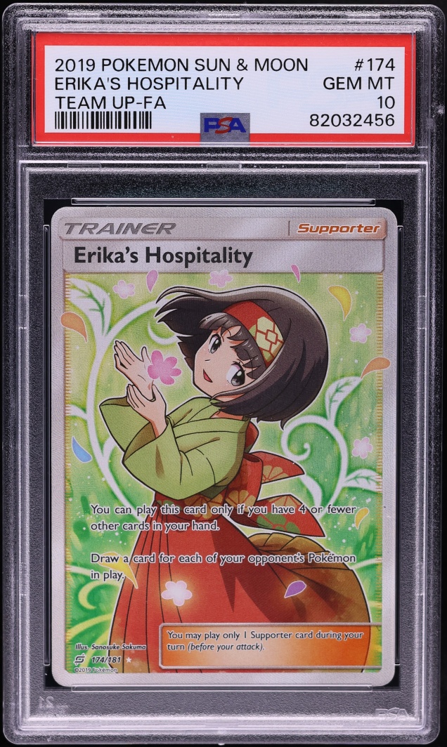 2019 Pokemon Sun & Moon Team Up Full Art Erika's Hospitality #174 PSA 10 GEM MINT