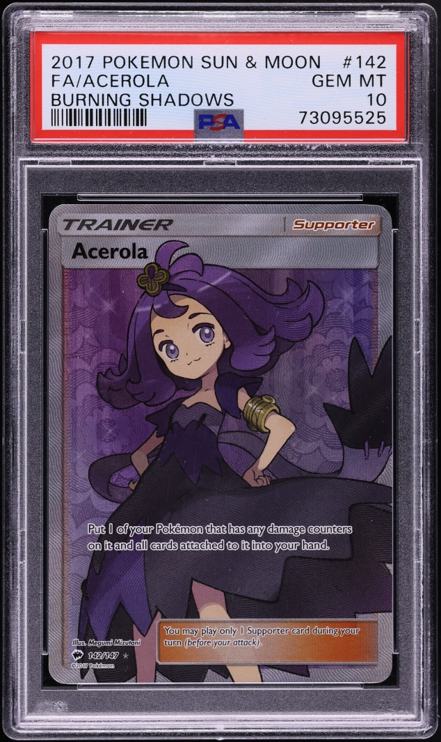 2017 Pokemon Sun & Moon Burning Shadows Full Art Acerola #142 PSA 10 GEM MINT