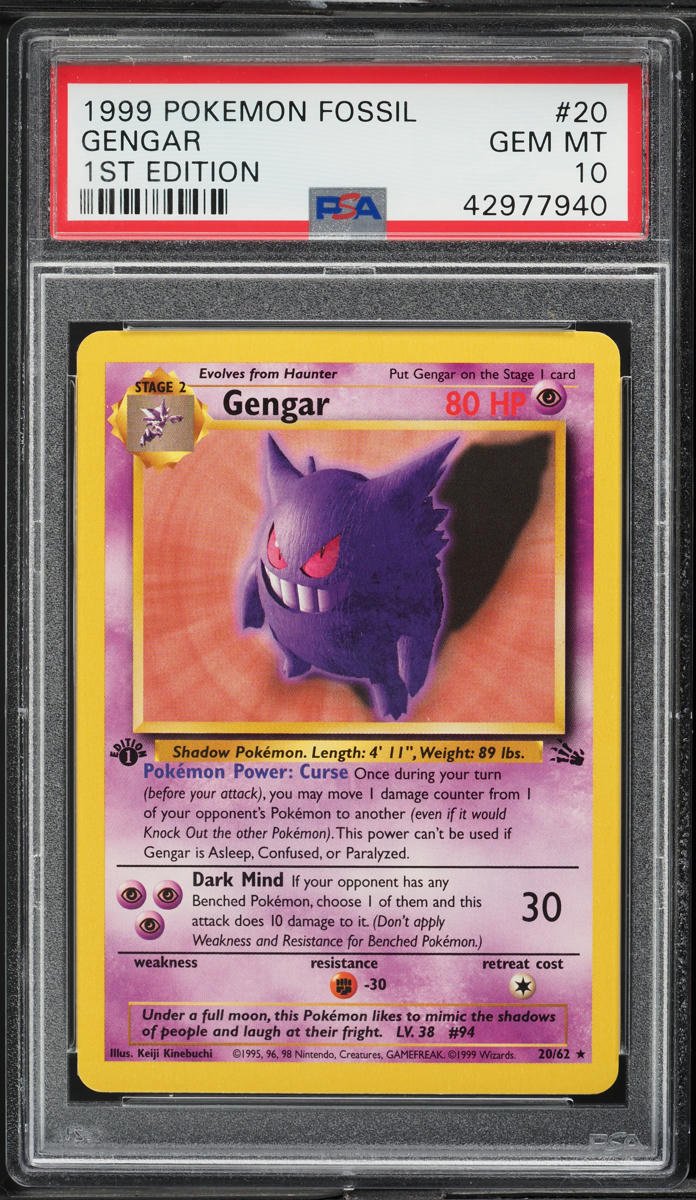 1999 Pokemon Fossil 1st Edition Gengar #20 PSA 10 GEM MINT