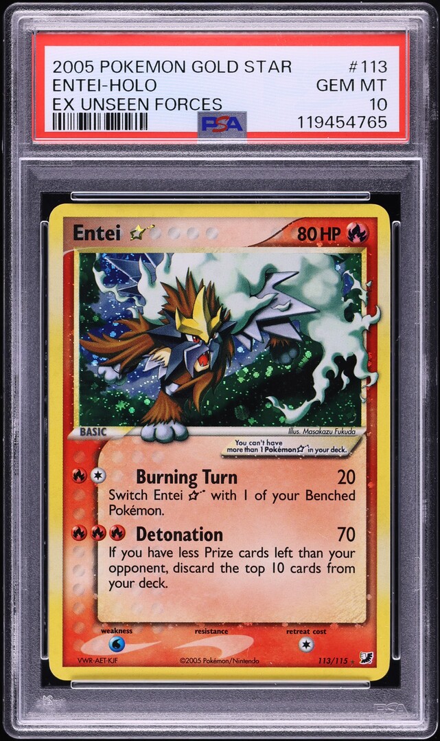 2005 Pokemon EX Unseen Forces Holo Entei Gold Star #113 PSA 10 GEM MINT
