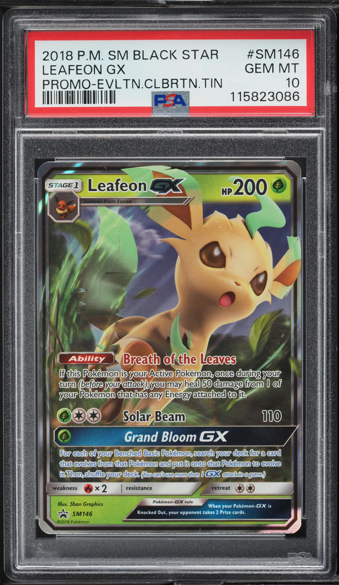 2018 Pokemon SM Black Star Promo Evolution Celebration Leafeon GX #SM146 PSA 10