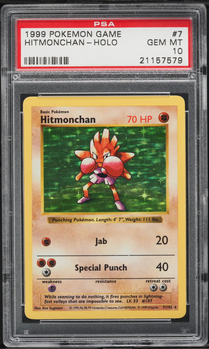 1999 Pokemon Base Set Shadowless Holo Hitmonchan #7 PSA 10 GEM MINT