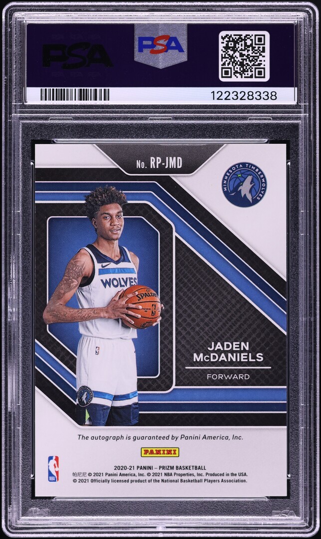 2020 Panini Prizm Penmanship Jaden McDaniels ROOKIE AUTO #RP-JMD PSA 7 NRMT