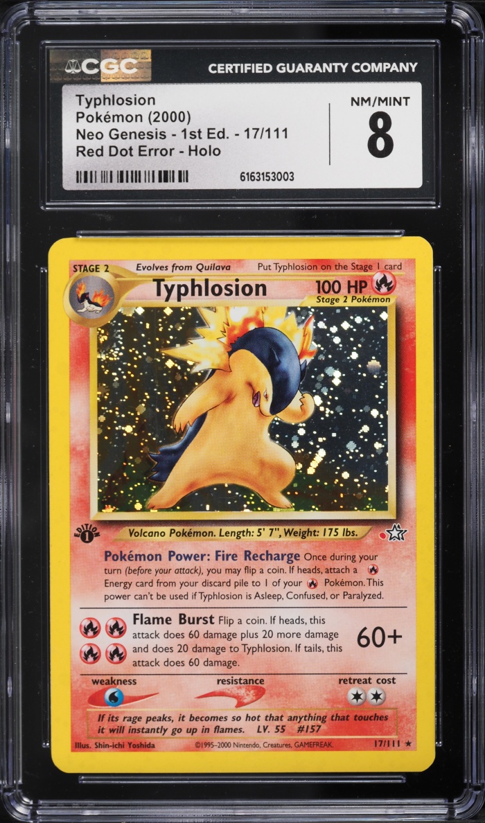 2000 Pokemon Neo Genesis 1st Edition Red Dot Error Holo Typhlosion #17 CGC 8 NM-MT