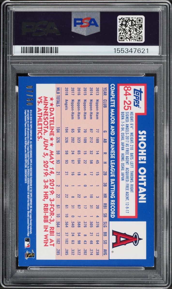 2019 Topps Update '84 Gold Shohei Ohtani ROOKIE /50 #84-25 PSA 7 NRMT