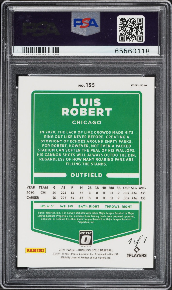 2021 Donruss Optic Gold Vinyl Luis Robert 1/1 #155 PSA 10 GEM MINT