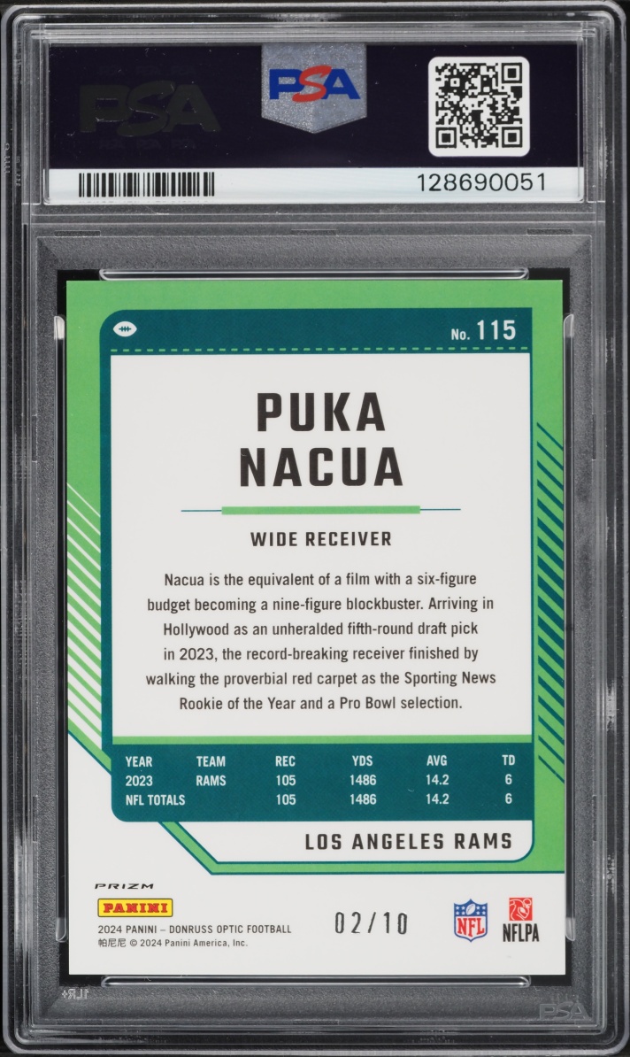 2024 Donruss Optic Gold Prizm Puka Nacua /10 #115 PSA 8 NM-MT