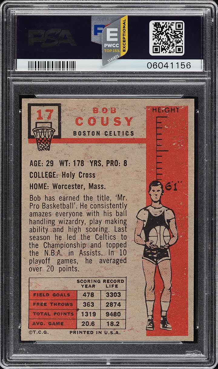 1957 Topps Basketball Bob Cousy ROOKIE #17 PSA 8 NM-MT (PWCC-E)