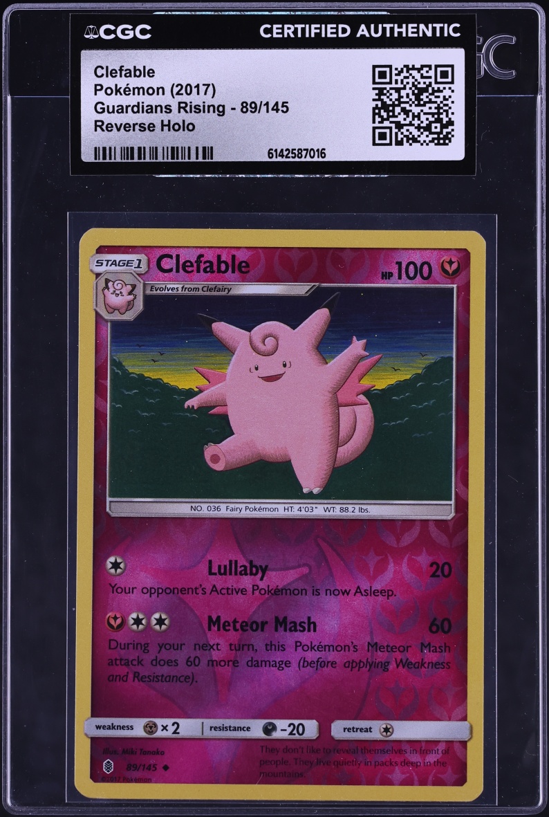2017 Pokemon Sun & Moon Guardians Rising Reverse Holo Clefable #89 CGC AUTH