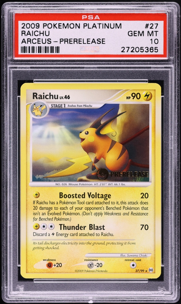 2009 Pokemon Platinum Arceus Prerelease Holo Raichu #27 PSA 10 GEM MINT