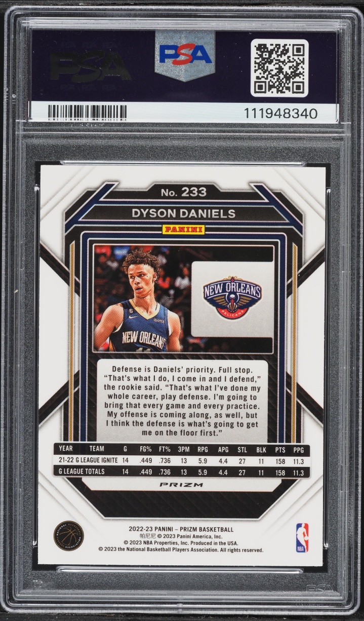 2022 Panini Prizm Silver Dyson Daniels ROOKIE #233 PSA 9 MINT