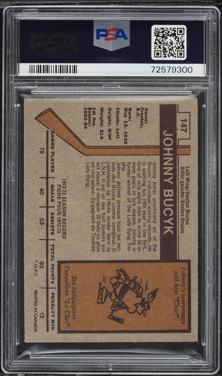 1973 O-Pee-Chee Hockey Johnny Bucyk #147 PSA 7 NRMT