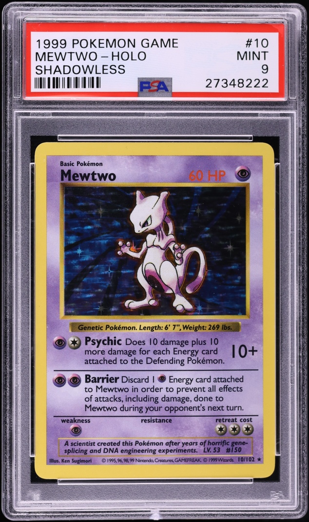 1999 Pokemon Base Set Shadowless Holo Mewtwo #10 PSA 9 MINT