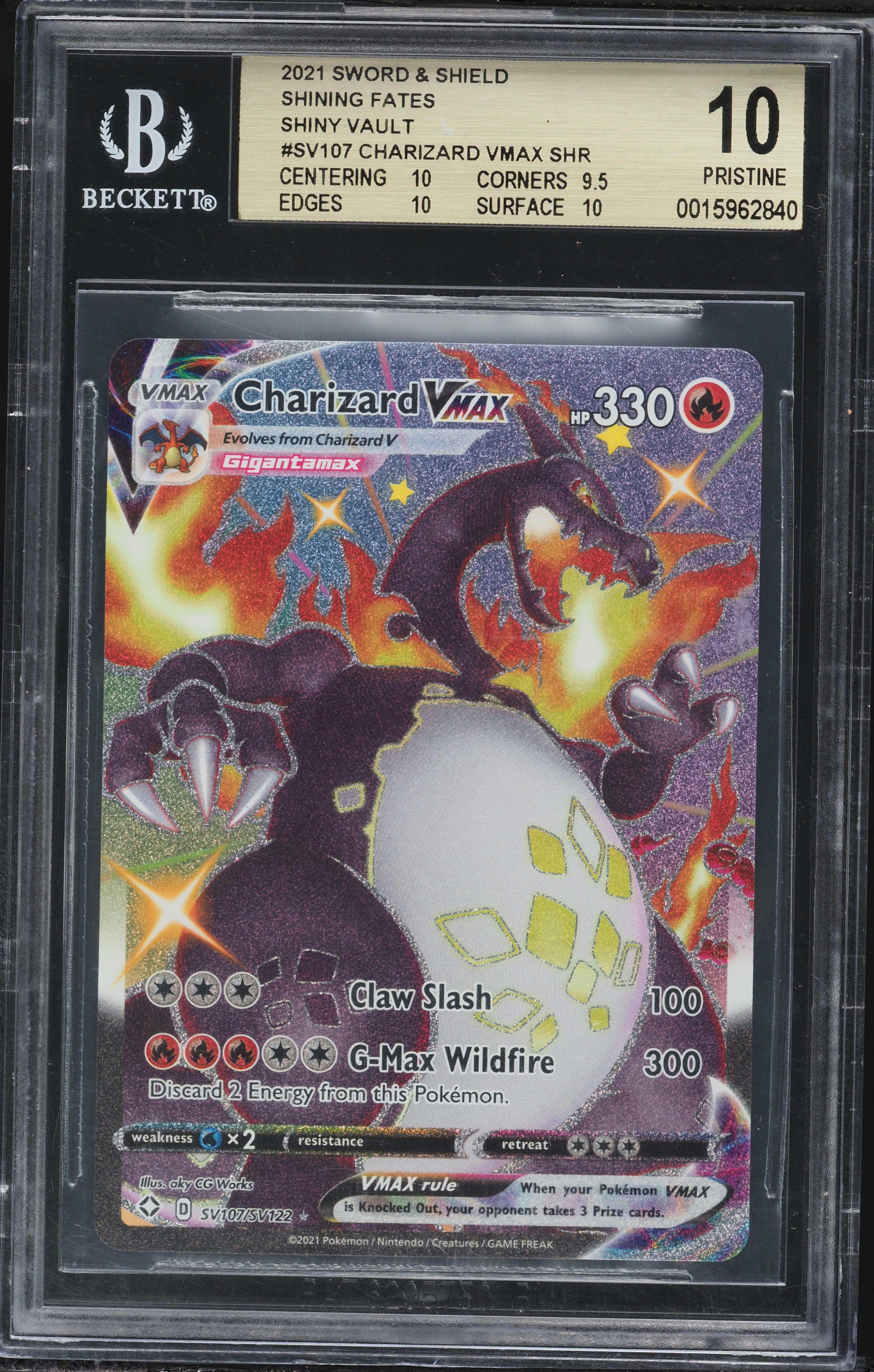 2021 Pokemon Sword & Shield Shining Fates Shiny Full Art Charizard VMAX #SV107 BGS 10 PRISTINE