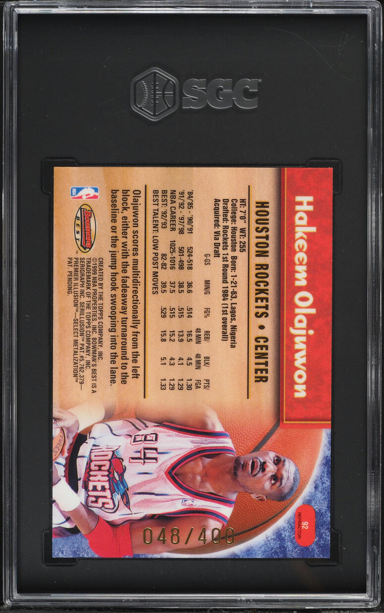 1998 Bowman's Best Refractor Hakeem Olajuwon /400 #92 SGC 9.5 MINT+