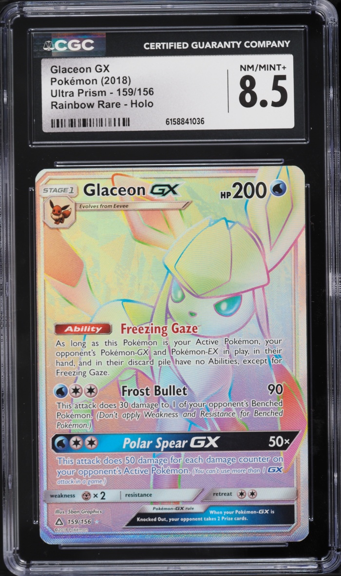 2018 Pokemon Sun & Moon Ultra Prism Rainbow Rare Glaceon GX #159 CGC 8.5 NM-MT+