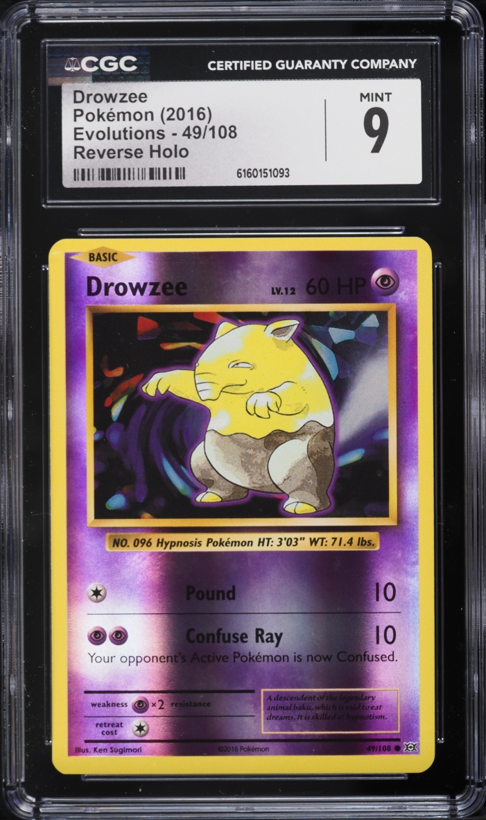 2016 Pokemon XY Evolutions Reverse Holo Drowzee #49 CGC 9 MINT