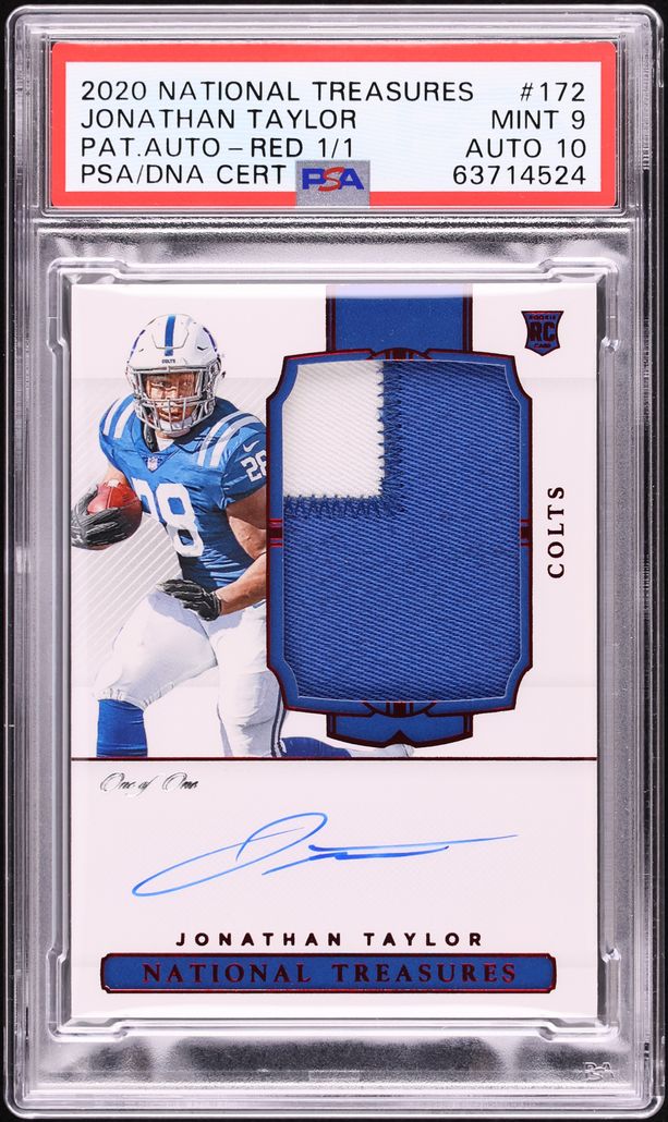 2020 National Treasures Red Jonathan Taylor ROOKIE PATCH AUTO DNA 10 1/1 #172 PSA 9 MINT