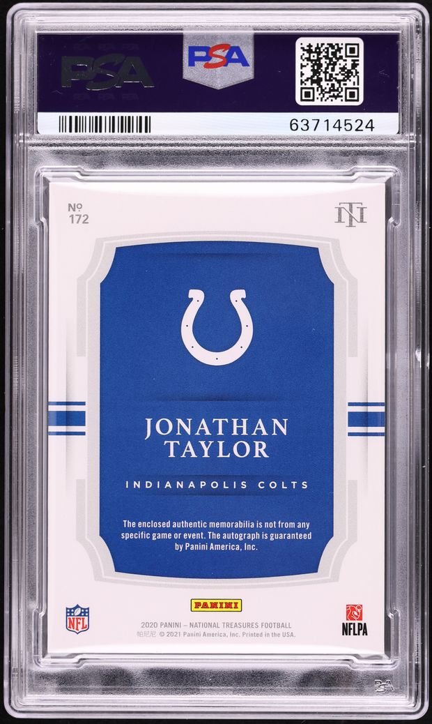 2020 National Treasures Red Jonathan Taylor ROOKIE PATCH AUTO DNA 10 1/1 #172 PSA 9 MINT