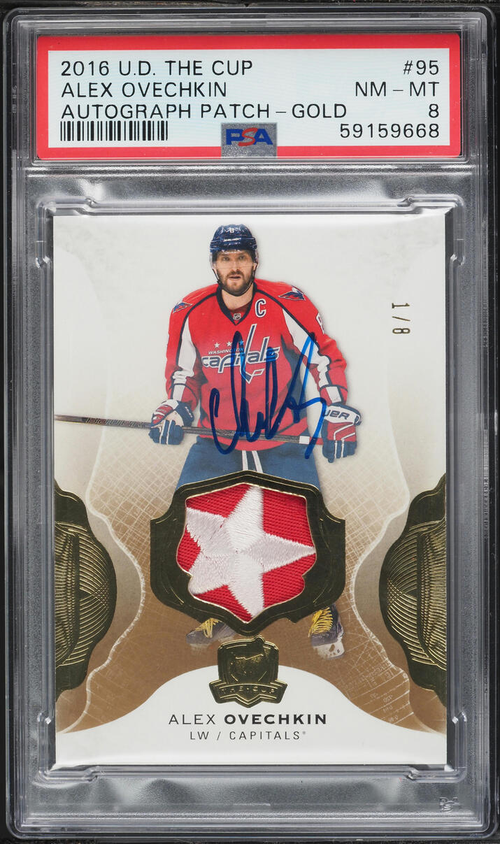 2016 Upper Deck The Cup Gold Alex Ovechkin PATCH AUTO 1/8 #95 PSA 8 NM-MT