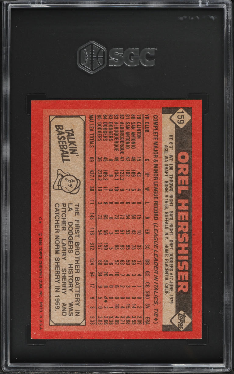 1986 Topps Orel Hershiser #159 SGC 6 EXMT