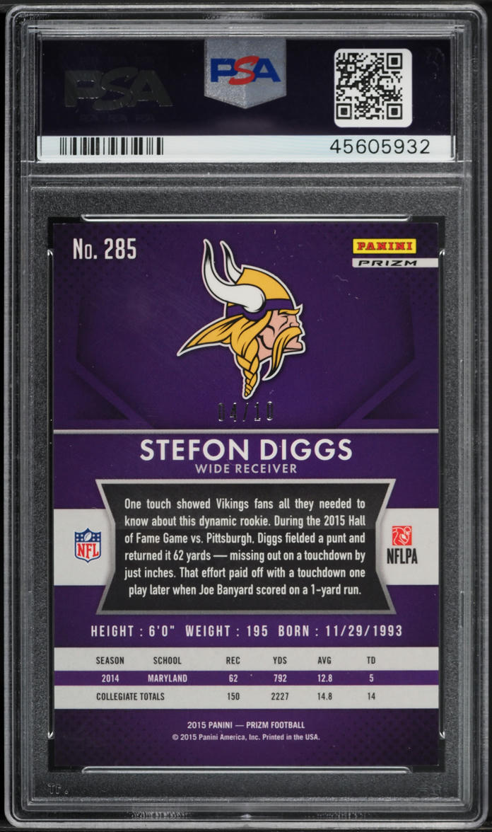 2015 Panini Prizm Gold Stefon Diggs ROOKIE /10 #285 PSA 9 MINT