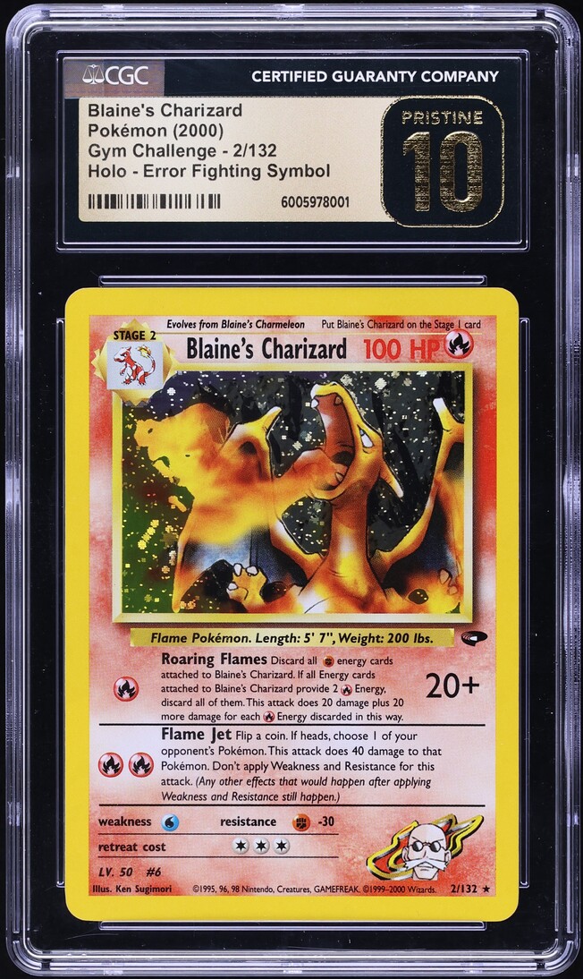 2000 Pokemon Gym Challenge Fighting Symbol Error Holo Blaine's Charizard #2 CGC 10 PRISTINE