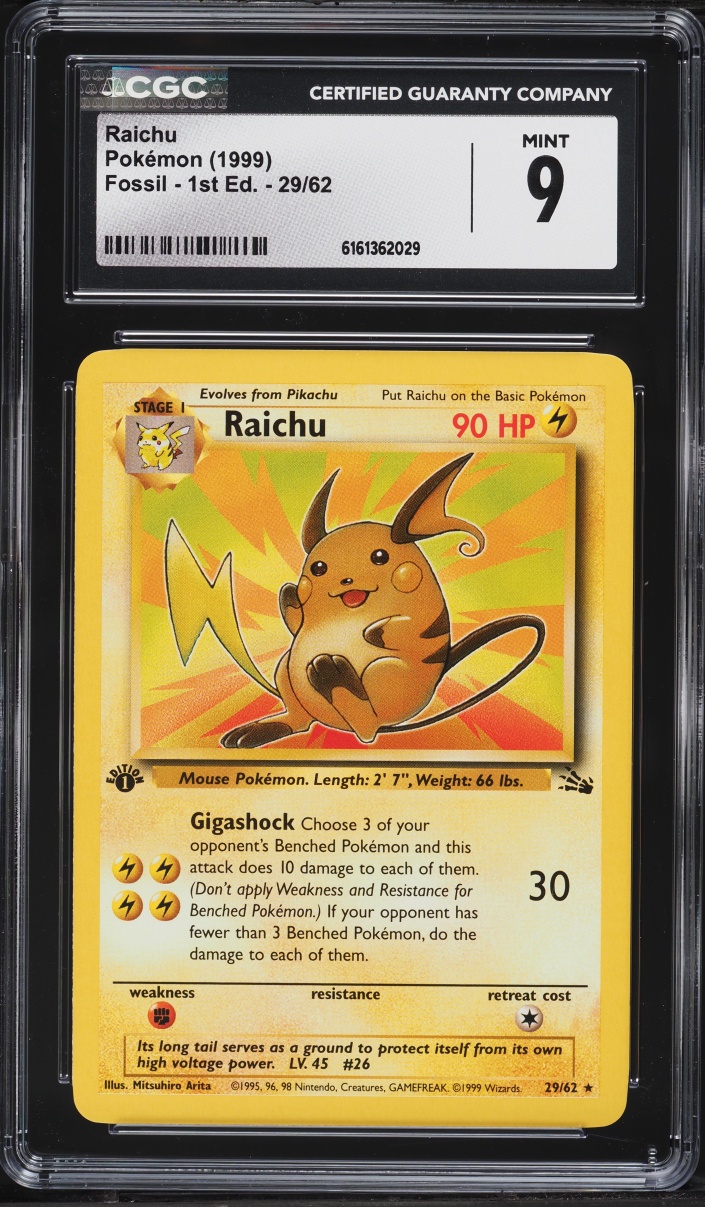 1999 Pokemon Fossil 1st Edition Raichu #29 CGC 9 MINT