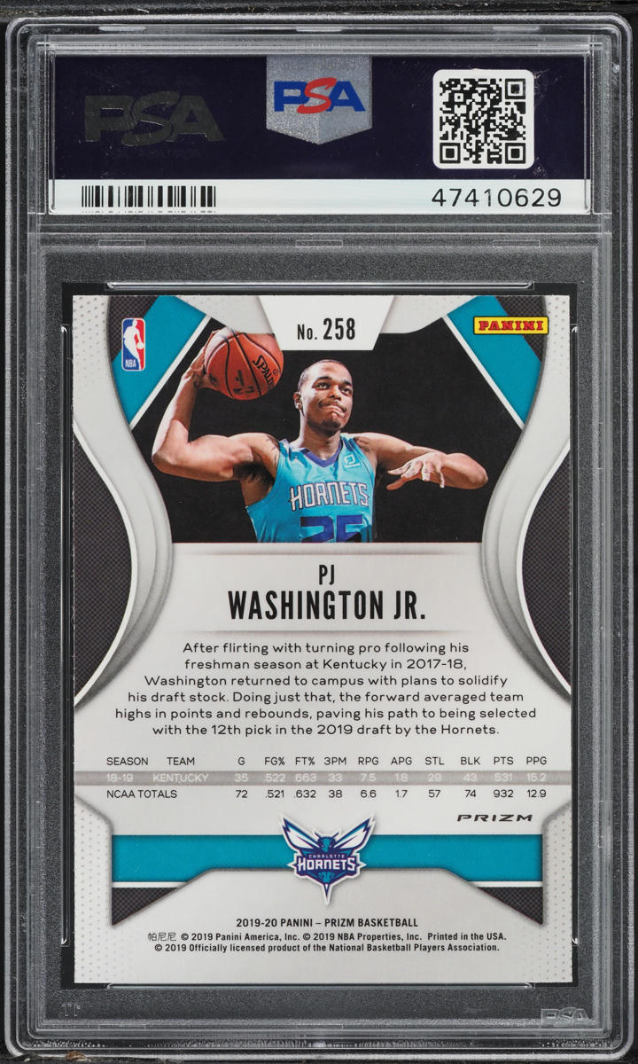 2019 Panini Prizm Red Ice PJ Washington Jr. ROOKIE #258 PSA 9 MINT