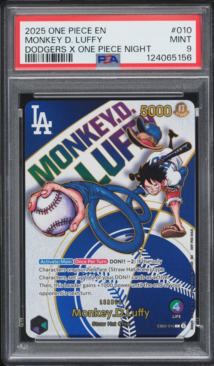 2025 One Piece Promo X Dodgers Night Monkey D. Luffy #EB02-010 PSA 9 MINT