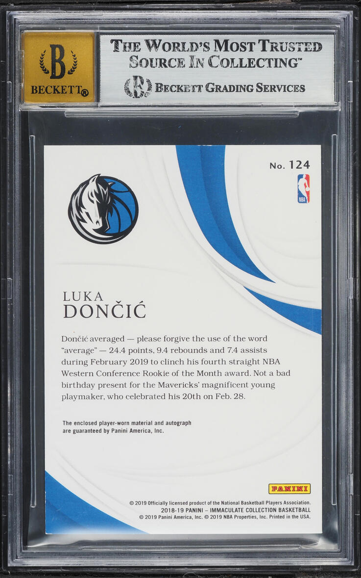 2018 Immaculate Collection Luka Doncic ROOKIE PATCH AUTO /99 #124 BGS 8.5 NM-MT+