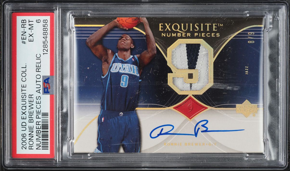 2006 Exquisite Collection Number Pieces Ronnie Brewer ROOKIE PATCH AUTO /9 #EN-RB PSA 6 EXMT